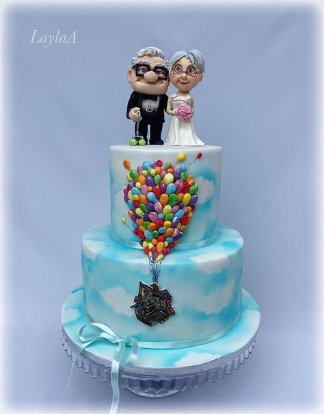 Up Themed Wedding Cake, Up Wedding Cake, Up Themed Wedding, Interesting Cakes, Up The Movie, Hot Air Balloon Design, Up Cake, Disney Birthday Cakes, Disney Up