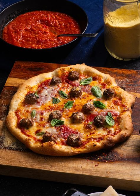 Mini Meatball Pizza with Spicy Arrabbiata Sauce - Rhubarb and Cod Arrabbiata Sauce, Meatball Pizza, Pizza Shapes, Mini Meatballs, Canning Whole Tomatoes, Italian Menu, Date Night Recipes, Lamb Meatballs, Ground Lamb