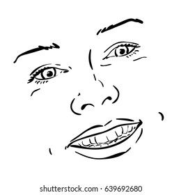 Similar Images, Stock Photos & Vectors of Beautiful young woman face smile with dimples on cheeks, Vector sketch, Hand drawn illustration Line art - 639692680 | Shutterstock Smile With Dimples, Illustration Line Art, Face Smile, Vector Sketch, Hand Drawn Illustration, Drawn Illustration, Young Woman, Woman Face, Line Art