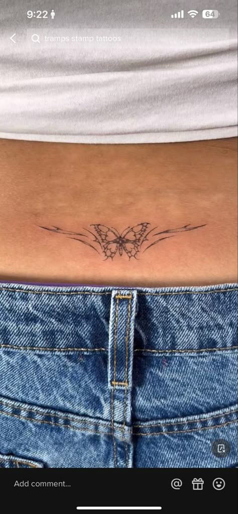 Low Back Butterfly Tattoo, Lower Back Tattoos Butterfly, Delicate Lower Back Tattoo, Tramp Stamps Classy, Tramp Stamps Tattoo, Trampstamps Lower Backs, Lumbar Tattoo, Butterfly Tattoo White, Women Lower Back Tattoos