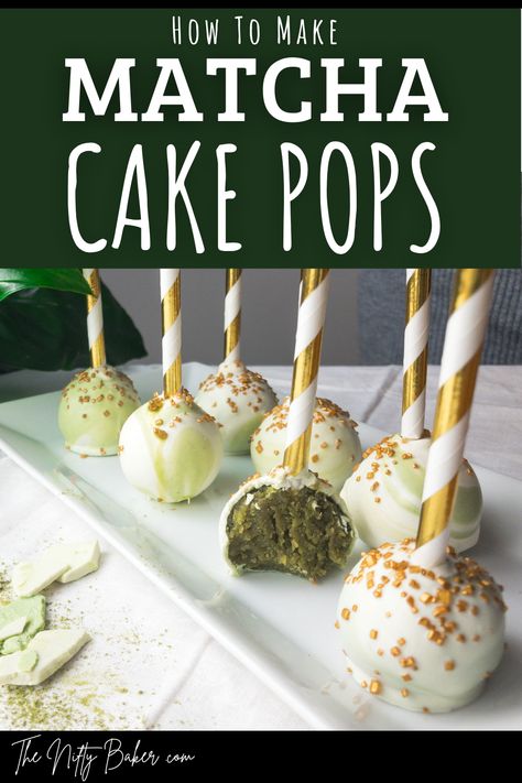 Easy, No Bake, Matcha Cake Pop Recipe: Simple To Make And Totally Addictive – The Nifty Baker Matcha Cake Pops, Matcha Frosting, Fancy Cake Pops, Matcha Dessert Recipes, Cake Pop Boxes, Easy Summer Dessert Recipes, Green Tea Cake, How To Make Matcha, Matcha Dessert