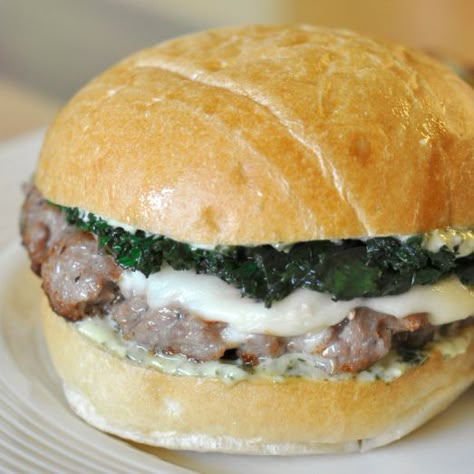 Recipe­—Italian Sausage Burgers with Garlicky Greens Italian Sausage Lunch Recipes, Italian Sausage Patty Melt, Sausage Patty Sandwich Recipes, Italian Sausage Patties Recipes, Italian Sausage Burgers, Recipe Italian Sausage, Sausage Burger, Sausage Sandwich Recipes, Homemade Beef Burgers