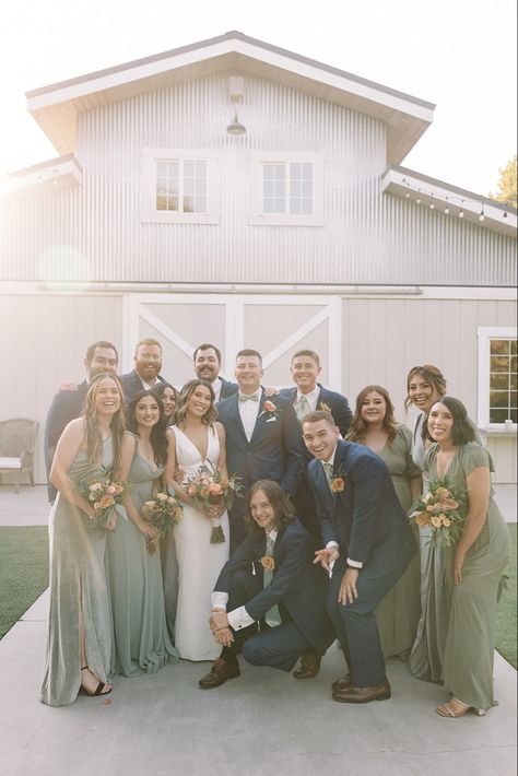 Incorporating sage green into your upcoming wedding but aren’t sure what other colors to pair it with? 🌿 My blog, “10 Best Sage Green Wedding Theme Ideas,” can help you find the perfect color palette for your sage green wedding dreams! 📸: Allie Case Photography Sage And Grey Wedding Party, What Color Suit Goes With Sage Green Dress, Sage Green Wedding Colors Groomsmen, Sage And Gray Wedding, Sage Green And Olive Green Wedding, Groomsmen Attire To Match Sage Green, Green Theme Wedding Party, Navy Blue And Sage Green Fall Wedding, Sage Wedding Palette