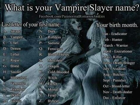 Whats your vampire slayer name? I'm savage executioner. Oh my Funny Name Generator, Werewolf Name, Name Maker, Birthday Scenario, Unicorn Names, Fantasy Names, Name Games, Funny Names, Name Generator