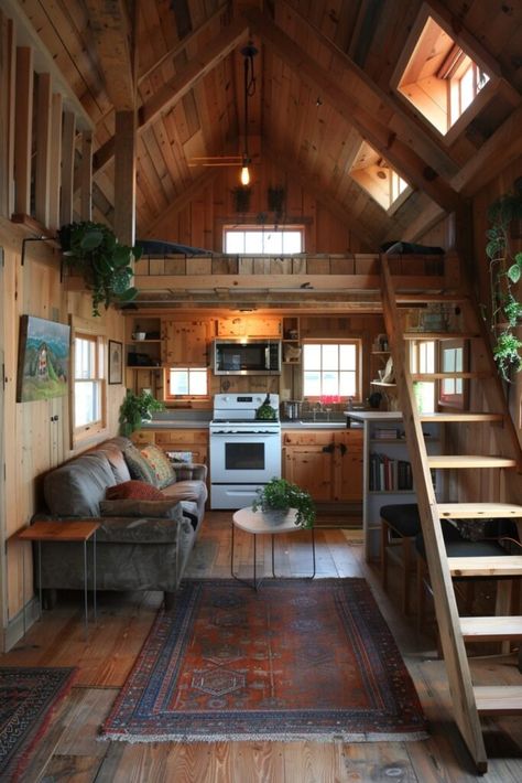 Mini Chalet, Small Cabin Interiors, Rustic Tiny House, Swamp Witch, Cabin Loft, Cabin Interior Design, Ideal House, House Loft, Best Tiny House