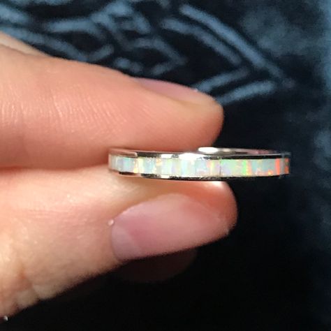 Beautiful Eternity Band Inlay With White Opal Size : 6 Material : .925 Solid Sterling Silver Brand New - Never Worn - Closing Online Shop, Some Items Have Matching Necklaces, Rings Or Earrings. All Prices Have Been Reduced To Final Clearance Price Gift Packaging Available Upon Request! Excellent Christmas Gifts And Stocking Stuffers! Mens Silver Wedding Bands, Opal Wedding Band, Pandora Rose Gold, Dainty Band, Opal Band, Diamond Stacks, Opal Wedding, Simulated Diamond Rings, Pink Sapphire Ring