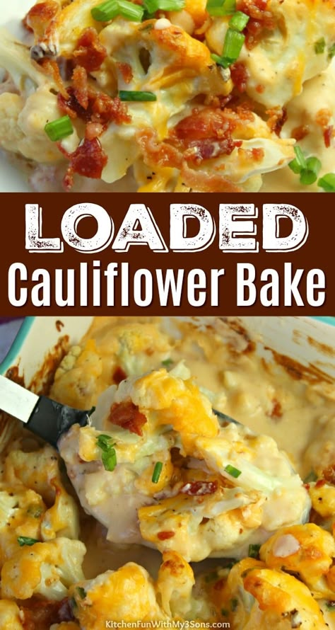 Cauliflower Dinner, Plain Food, Cheesy Cauliflower Casserole, Baked Cauliflower Casserole, Loaded Cauliflower Bake, Vegetable Casseroles, Cauliflower Bake, Recipes Cauliflower, Cauliflower Casserole Recipes