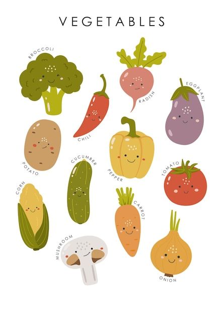 Cartoon Vegetables Illustration, Vegetable Printing Designs, Cute Vegetables Drawing, Veg Drawing, Cartoon Veggies, Veggie Drawings, Fruits And Vegetables Illustration, Veggies Drawing, Veggies Illustration