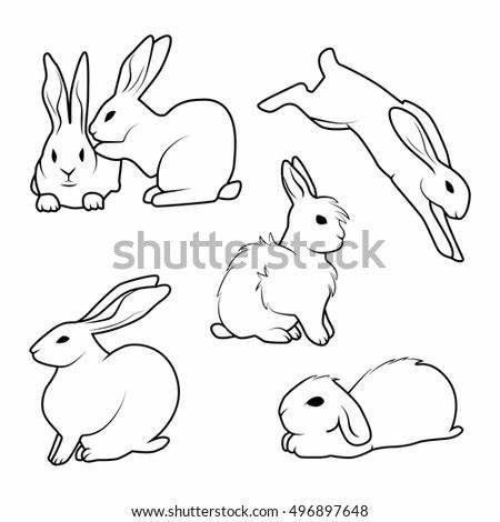 Rabbit Pose, Easter Bunny Colouring, Rabbit Silhouette, Rabbit Pictures, Rabbit Vector, Rabbit Drawing, Bunny Tattoos, Bunny Drawing, Line Art Vector