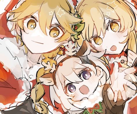 Paimon Fanart, Aether Paimon, Matching Christmas Pfp Friends, Anime Siblings, Wanderer Art, Anime Christmas, Image Icon, Christmas Icons, Winter Art