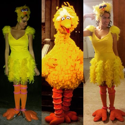 Diy Big Bird Costume Women, Big Bird Costume Diy, Big Bird Halloween Costume, Bird Halloween Costume, Custom Jumpsuit, Big Bird Costume, Hocus Pocus Halloween Costumes, Halloween Tombstones Diy