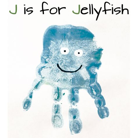 J is for Jellyfish Abc Handprint Art, Footprint Alphabet, Alphabet Handprint Art, O Is For Octopus, Boys Crafts, Octopus Crafts, Abc Crafts, Beach Week, Footprint Crafts