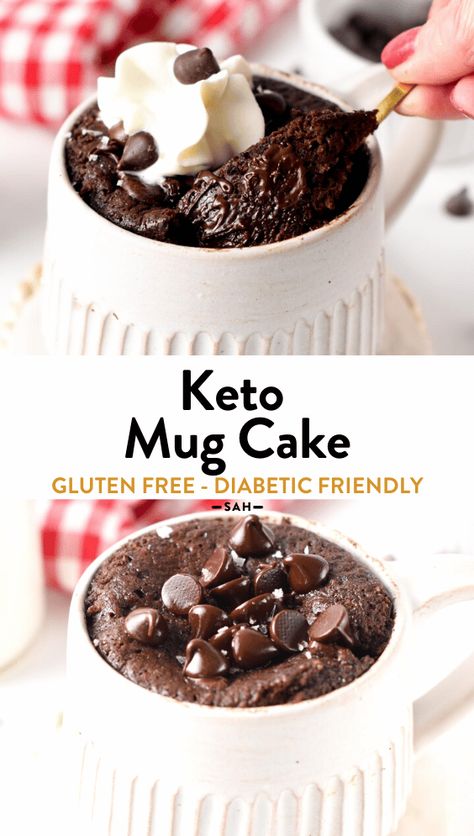 Keto Chocolate Mug Cake, Keto Mug, Mug Cake Recipe, Chocolate Mug Cake, Keto Mug Cake, Sugar Free Chocolate Chips, Chocolate Mug Cakes, Mug Recipes, Keto Chocolate