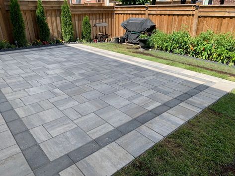 #interlocking #modern #patio #construction #renovation #driveway #landscaping #milton #oakville #burlington Backyard Interlocking Ideas, Interlock Patio Backyard, Interlock Backyard, Patio Layout Ideas Furniture Arrangement, Simple Paver Patio, Paver Patio Ideas On A Budget, Large Paver Patio, New Patio Ideas, Modern Driveway