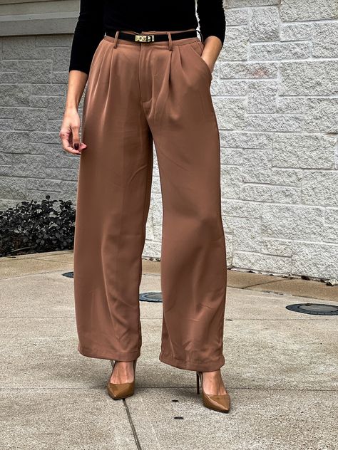 Shop Tronjori Women High Waist Casual … and other curated products on LTK, the easiest way to shop everything from your favorite creators. Brown Satin Pants Outfit, Brown Satin Pants, Neutral Wardrobe Outfits, Summer Neutral Outfits, Satin Pants Outfit, Casual Neutral Outfits, Neutral Winter Outfit, Best Work Pants, Neutral Fall Outfits