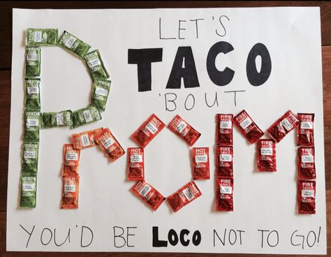 Taco Promposal, Taco Bell Homecoming Proposal, Taco Bell Promposal, Taco Bell Hoco Proposal, Boyfriend Food, Formal Proposals, Dance Proposals, Prom Pictures Group, Dance Posters