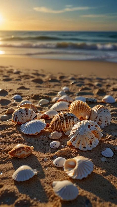 Sea Shells Aesthetic, Sea Shells On The Beach, Shells On Beach, Seashells Aesthetic, Stones Pictures, Seashells On The Beach, Creative Beach Pictures, Seashells Photography, Summertime Vibes