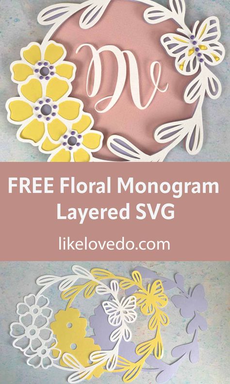 Layered Floral Monogram Wreath SVG - Like Love Do Monogram Wreath Svg Free, Monogram Tattoo, Cricut Cake, Circle Icon, Wedding Shadow Box, Maker Ideas, Floral Words, Monogram Vinyl Decal, Laser Cut Wood Crafts