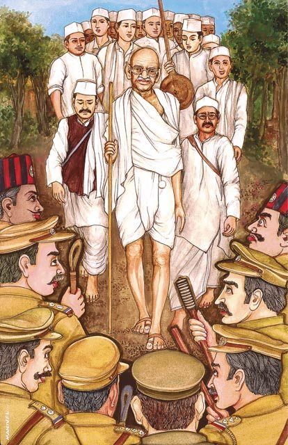 Mahatma Gandhi's Salt March Salt March, Mahatma Gandhi Photos, Freedom Fighters Of India, Independence Day Drawing, India Poster, India Painting, Drawing Competition, Gold Pen, Poster Drawing