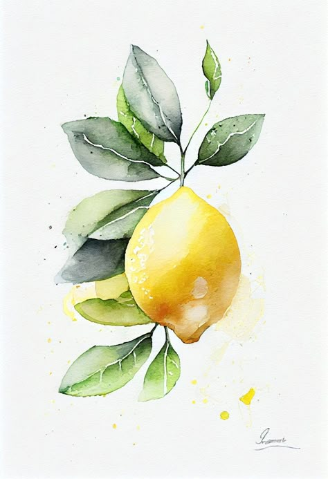 Watercolor Fruits, Candy Candle, Loose Watercolor Flowers, Painting Fruit, 30 Day Drawing Challenge, Lemon Watercolor, Lemon Painting, Watercolor Beginner, Watercolor Fruit