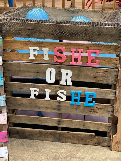 Boat Theme Gender Reveal, Gender Fishing Reveal Ideas, Water Theme Gender Reveal, Cute Gender Reveal Ideas Fishing, Fish Gender Reveal Ideas For Party, Ice Fishing Gender Reveal, Fisherman Gender Reveal Ideas, Pirate Gender Reveal Ideas, Ocean Gender Reveal Ideas