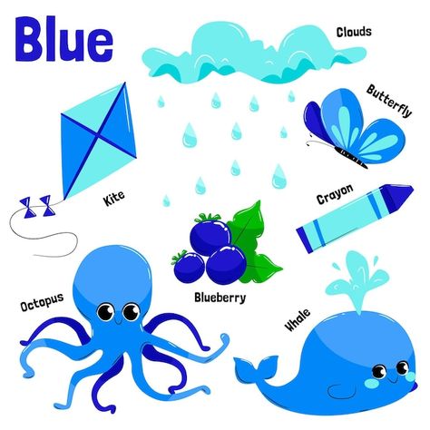 Color Blue Activities, Blue Objects, Preschool Color Activities, Educational Math Games, Kids Handwriting Practice, Yellow Words, Color Flashcards, Mazes For Kids, Alphabet Pictures