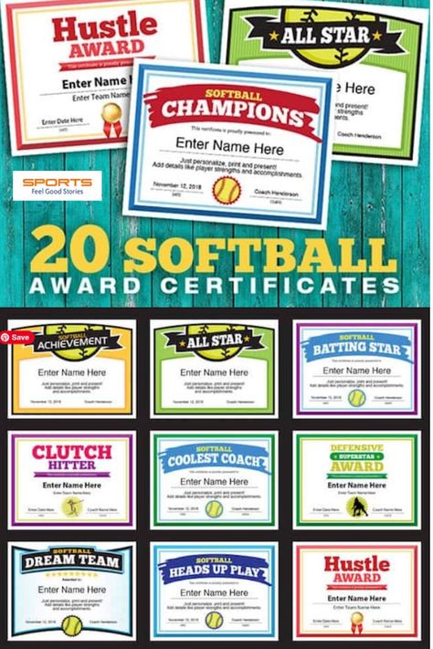 Softball Award Certificates — Editable Templates Softball Awards, Softball Photos, Baseball Ideas, Award Template, Softball Quotes, Softball Coach, Awards Certificates Template, Baseball Coach, Award Certificates