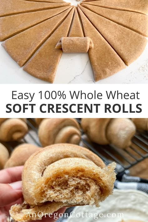 Whole Wheat Croissants, Whole Wheat Rolls Easy, Whole Wheat Baking, Recipes With Whole Wheat Flour, Whole Wheat Flour Recipes, Wheat Rolls, Wheat Flour Recipes, Rolls From Scratch, Homemade Crescent Rolls