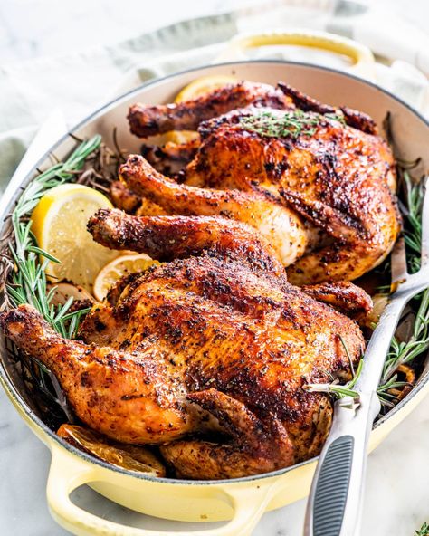 These Roasted Cornish Hens will be your new favorite recipe for romantic date nights or to impress dinner party guests. They're simple, elegant, and turn out perfectly every time with my easy step-by-step instructions. #cornishhens #roastchicken Rosemary Cornish Hen Recipe, Cornish Game Hen Recipes Dutch Oven, Garnish Hen Recipes, Garnish Hens Recipe, Roasted Hen Recipe Ovens, Hen Recipes Cornish, Cooking Cornish Hens In Oven, Game Hens Recipes Ovens, Baked Cornish Hen Recipe Ovens