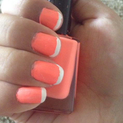 Coral French tip Coral French Tips, French Tips, Spring Nails, Nail Polish, Coral, Nail Art, Nails, Beauty, Art