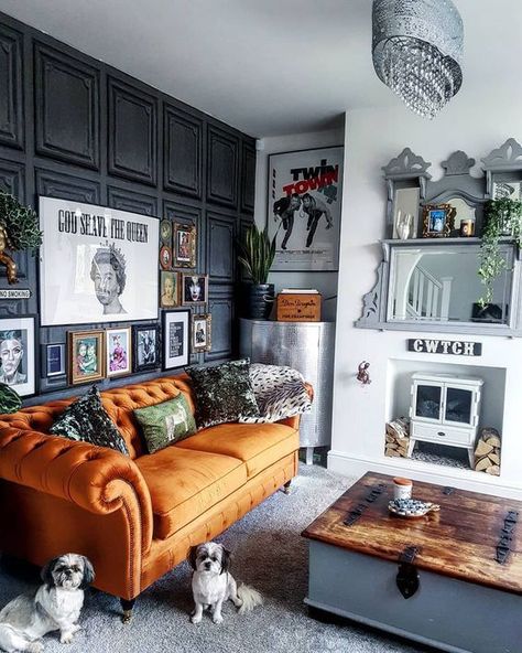 Burnt orange sofa living room