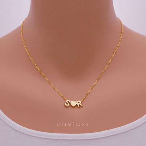 Gold Couple Initial Necklace (TWO letters), 16K Gold Plated Chain / N179G Necklace Name Design, Couple Initial Necklace, Initial Rings, Engagement Rings Couple, Beautiful Gold Necklaces, Gold Rings Fashion, Gold Ring Designs, Gold Jewelry Simple, Classy Jewelry