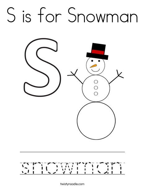 S is for Snowman Coloring Page - Twisty Noodle Snowman Letter Match, Snowman Worksheets Preschool, S Is For Snowman, Snowman Worksheet, December Preschool Activities, S Is For Snow, Snowman Puzzle, Snowman Writing Activities, Snowman Coloring Page