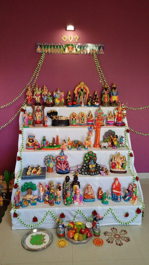 Navaratri golu Navaratri Golu Themes, Golu Ideas Navaratri, Navarathri Golu Ideas, Golu Decoration Ideas, Golu Navaratri, Pongal Decoration, Diy Golu Dolls, Navratri Decor, Navaratri Golu