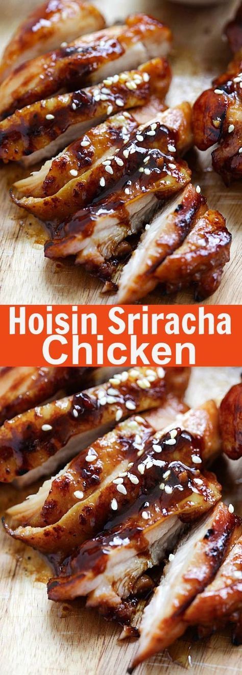 Hoisin Sriracha Chicken - Crazy delicious chicken dinner for the family! Marinated with hoisin, sriracha and honey. Takes 20 mins and so good | rasamalaysia.com Sriracha Recipes, Delicious Chicken Dinners, Sriracha Chicken, Diy Easy Recipes, Delicious Chicken, Poultry Recipes, Yum Yum Chicken, Dish Recipes, The Chicken