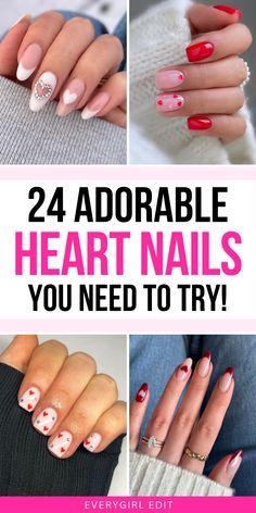 💖💅💖20+ Heart Nail Art Ideas You’ll Actually Want to Wear💖💅💖 Nails Ideas With Heart, Valentin’s Day Nails, Cute Heart Nail Designs, Nail Inspo With Hearts, Magnetic Heart Nails, Heart Design Nail Art, French Tip Nails With Heart Design, Small Heart Nails, Heart Nail Designs Simple