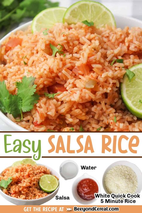 Make Spanish Rice From White Rice, Mexican Inspired Party Food, Salsa Rice Easy, Mexican Rice Recipe With Minute Rice, Instant Mexican Rice Recipe, Mexican Minute Rice Recipes, Easy Spanish Rice With Salsa, Easy Spanish Rice Recipe Minute Rice, Mexican Rice Instant Rice