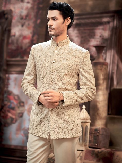 Jodhpuri Mens, Wedding Suit Indian, Jodhpuri Suits For Men Wedding, Mens Wedding Suit, Engagement Couple Dress, Unique Mens Wedding Suits, Indo Western Outfits For Men, Suit For Groom, Groom Wedding Suit