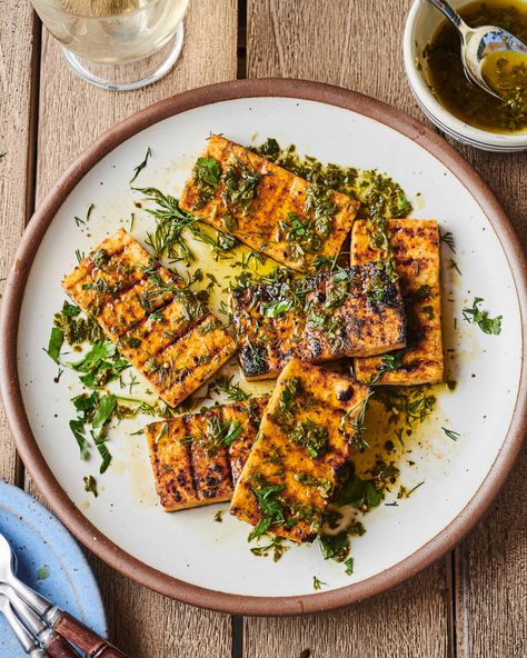 Grilled Tofu Recipes, Tofu Recipes Easy, Grilled Tofu, Tofu Recipe, Herb Sauce, Vegan Sugar, Tofu Recipes, Tempeh, Mini Foods