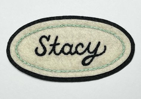 Eclectic Gift Ideas, Embroidery On Felt, Felt Patch, Handmade Patch, Green Embroidery, Name Embroidery, Light Mint Green, Embroidered Name, Name Patches