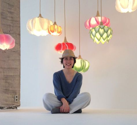 Artist and designer Sachie Muramatsu creates delicate lamp shades that resemble flowers and are made from traditional Japanese washi paper Sachie Muramatsu, Unique Home Decor Ideas, Flower Lamps, Indian Room, Japanese Washi Paper, Yellow Lamp, Graphic Design School, Digital Media Design, Diy Lampe