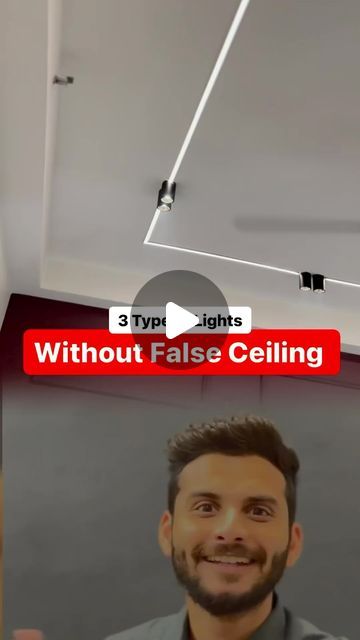 Auspicious Aura Designs by Sonam Choudhury on Instagram: "Don’t want to do false celing? Use these lights and avoid doing false ceiling .  1- Surface panel light 2- Surface COB/ surface downlight 3- Surface profile light ( Use black colour , Don’t use silver ) #auspiciousauradesigns by SC" Acrylic False Ceiling Design, Profile Lights In Ceiling Design Bedroom, Profile Light Design Ceiling, Reverse Cove False Ceiling, Profile Light Without False Ceiling, Ceiling Design Without False Ceiling, Lighting Without False Ceiling, Profile Ceiling Design, Ceiling Profile Light Design