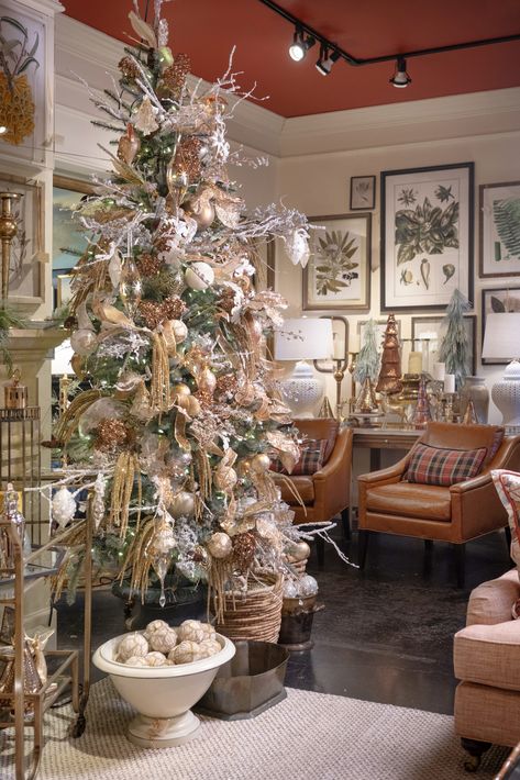 Nell Hills, Brick Room, Winter Glam, Living Room Decor Country, Glam Christmas Decor, Display Coffee Table, Glam Christmas, Gold Candle Sticks, Colored Ceiling