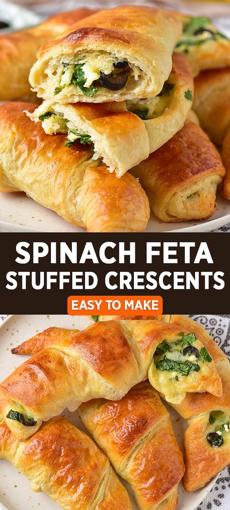 Spinach Feta Stuffed Crescents Spinach Feta Stuffed Croissants, Spinach Feta Stuffed Crescents, Spinach And Cheese Croissant, Spinach Feta Buns, Spinach And Feta Pinwheels Puff Pastries, Spinach And Feta Croissant, Spinach Crescent Roll Recipes, Spinach Crescent Rolls Appetizers, Spinach Croissant