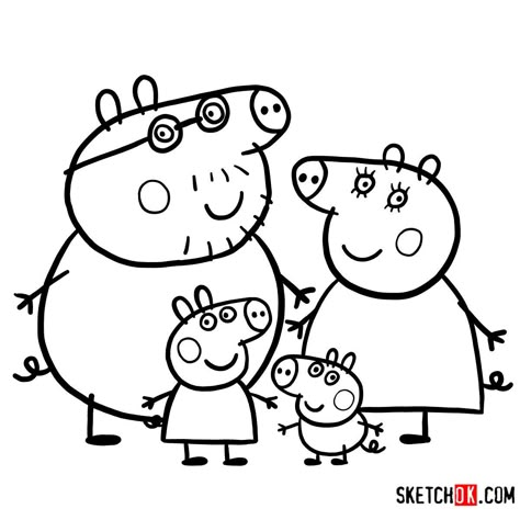 How to draw Peppa Pig's family together - Step by step drawing tutorials Peppa Pig Drawing, Peppa Pig Printables, Peppa Pig Pictures, Peppa Pig Imagenes, Heo Peppa, Peppa Pig Cartoon, Peppa Pig Colouring, Peppa Pig Family, Peppa Pig Coloring Pages