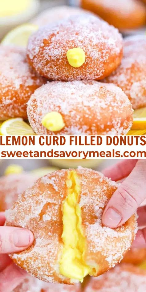 Lemon Filled Doughnut Recipe, Lemon Curd Doughnut, Lemon Curd Donut, 1 Lemon Recipes, Lemon Filled Donuts Recipe, Doughnut Filling Ideas, Sweet Pastries Recipes, Filled Donuts Homemade, Donut Cream Filling Recipe