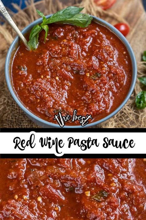 Red Wine Sauce Recipes, Red Wine Tomato Sauce, Creamy Red Wine Sauce, Recipes Using Red Wine, Red Wine Marinara Sauce, Red Wine Spaghetti, Red Wine Pasta, Red Pasta Sauce, Red Cooking Wine Recipes