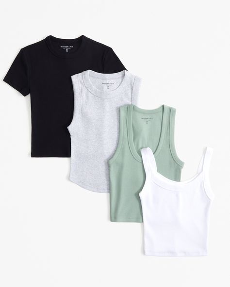 Women's 3-Pack Cotton-Blend Seamless Tops | Women's Tops | Abercrombie.com Essential Tops, Womens Matching Sets, Staple Tops, Seamless Top, Rib Top, Rib Fabric, American Clothing, Women Essentials, Tres Chic