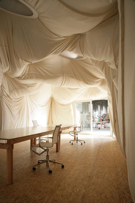 Fabric Room, Studio, Studio Tord Boontje Draping Fabric From Ceiling, Tord Boontje, Draping Techniques, Fabric Installation, Ceiling Draping, Fabric Ceiling, Draping Fabric, Hanging Fabric, Draped Fabric