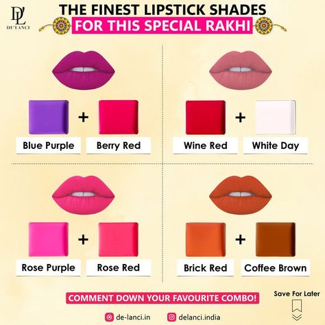 The best lipstick combo ever 🤩 De'lanci never fails to glam up your look😍 Try these beautiful lipstick combos from the most irreplaceable lipstick palette, De'lanci La Catrina 18 Colours Lipstick Palette 🎨 ✨ And pass this beautiful palette as a best ever present to this Raksha Bandhan 💝 Lipstick Color Palette, Lipstick Combos, Makeup Forever Lipstick, Makeup Routine Guide, Lipstick Combo, Lip Permanent Makeup, Lip Color Shades, White Lipstick, Face Beat Makeup